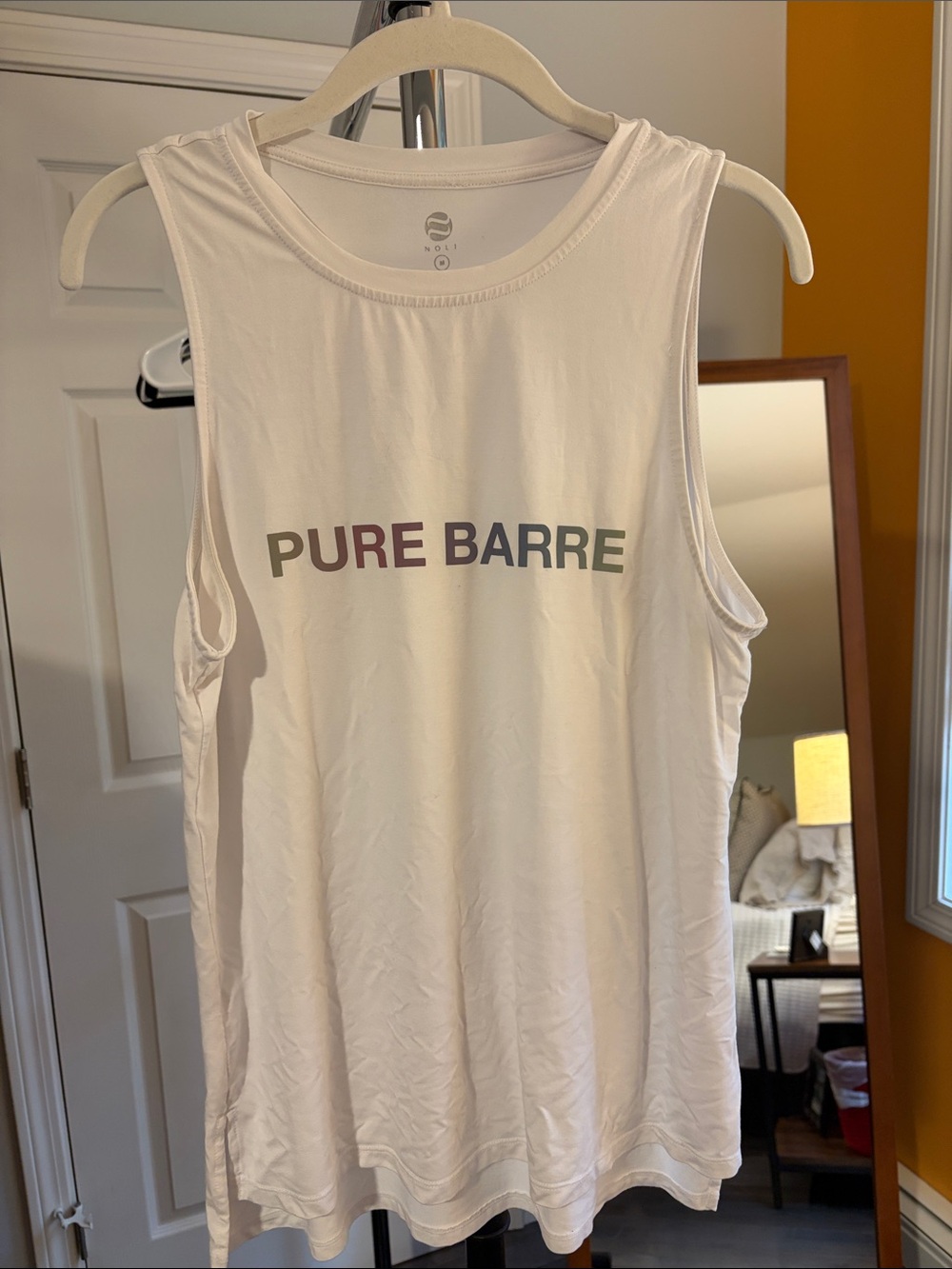 Pure Barre White Tank with Gradient Logo